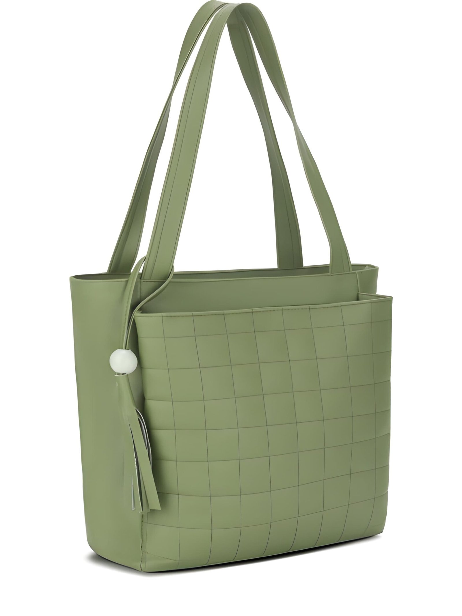 Women’s Green Multi Compartment Tote Bag Women’s green tote handbag with multiple compartments and grid design
