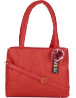Women’s Red Honeycomb Pattern Tote Handbag with Shoulder Strap - Image 4